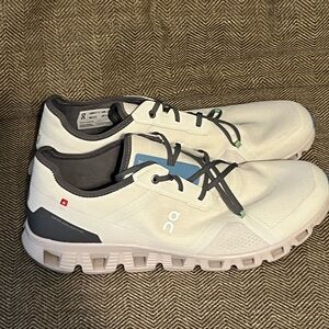 On Cloud White and Gray Athletic Shoes